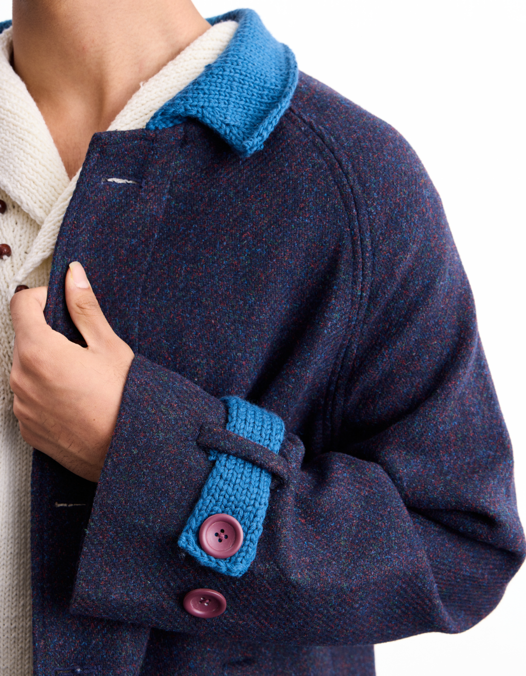 Indigo Knit Tweed Overcoat