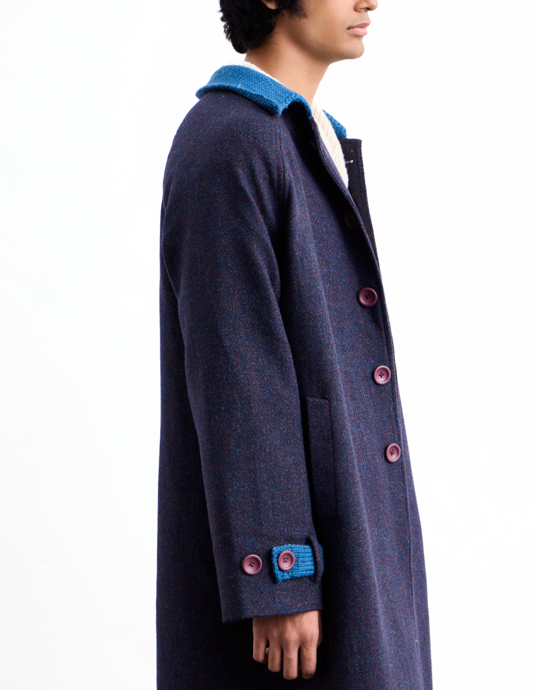 Indigo Knit Tweed Overcoat