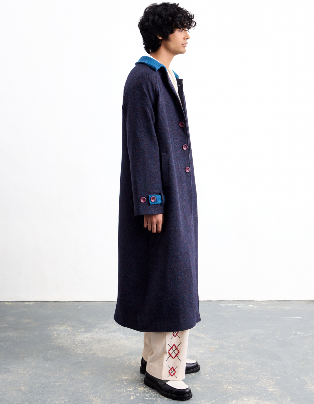 Indigo Knit Tweed Overcoat