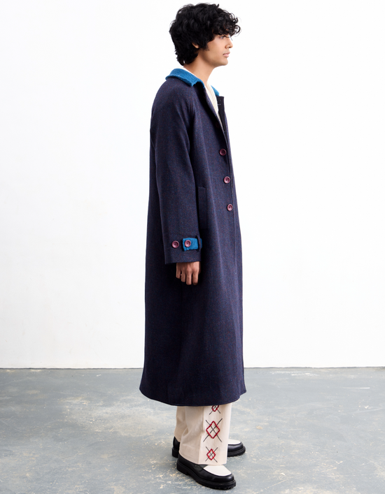Indigo Knit Tweed Overcoat