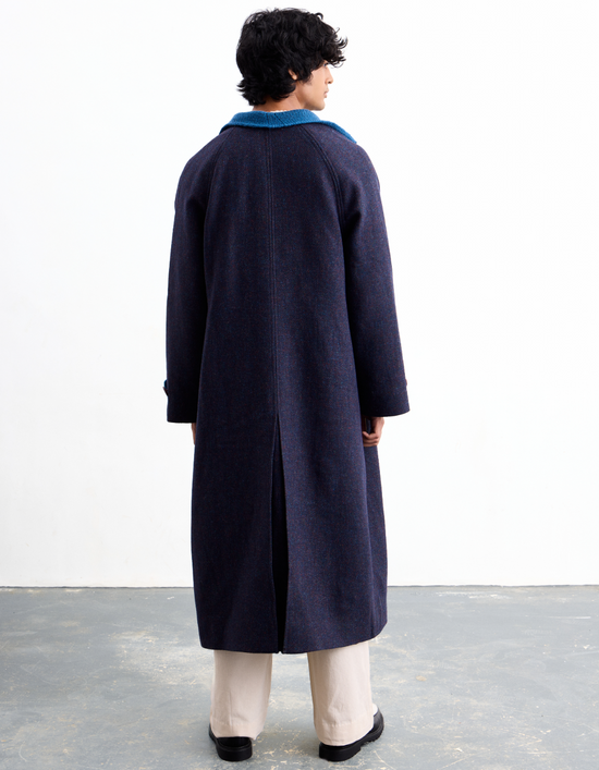 Indigo Knit Tweed Overcoat