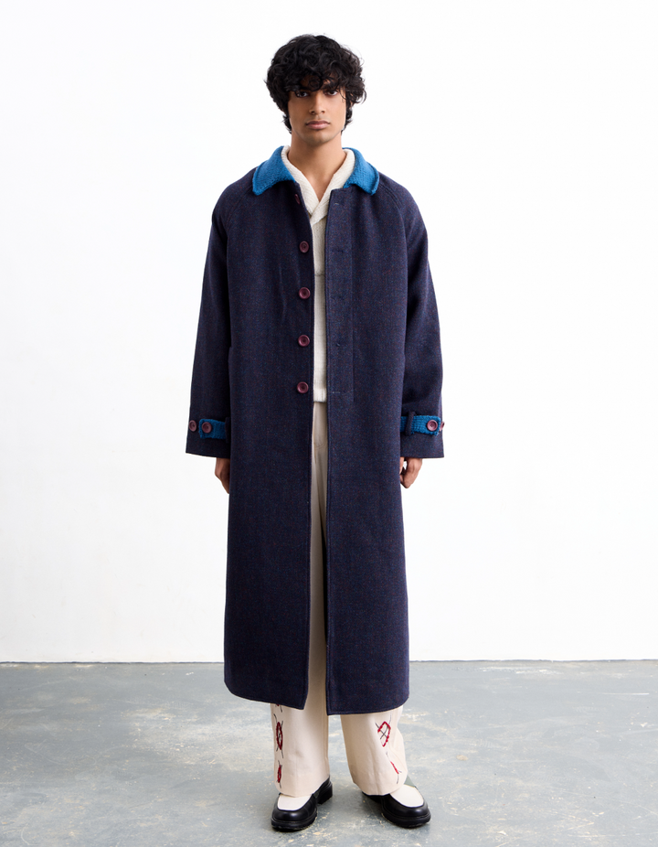 Indigo Knit Tweed Overcoat