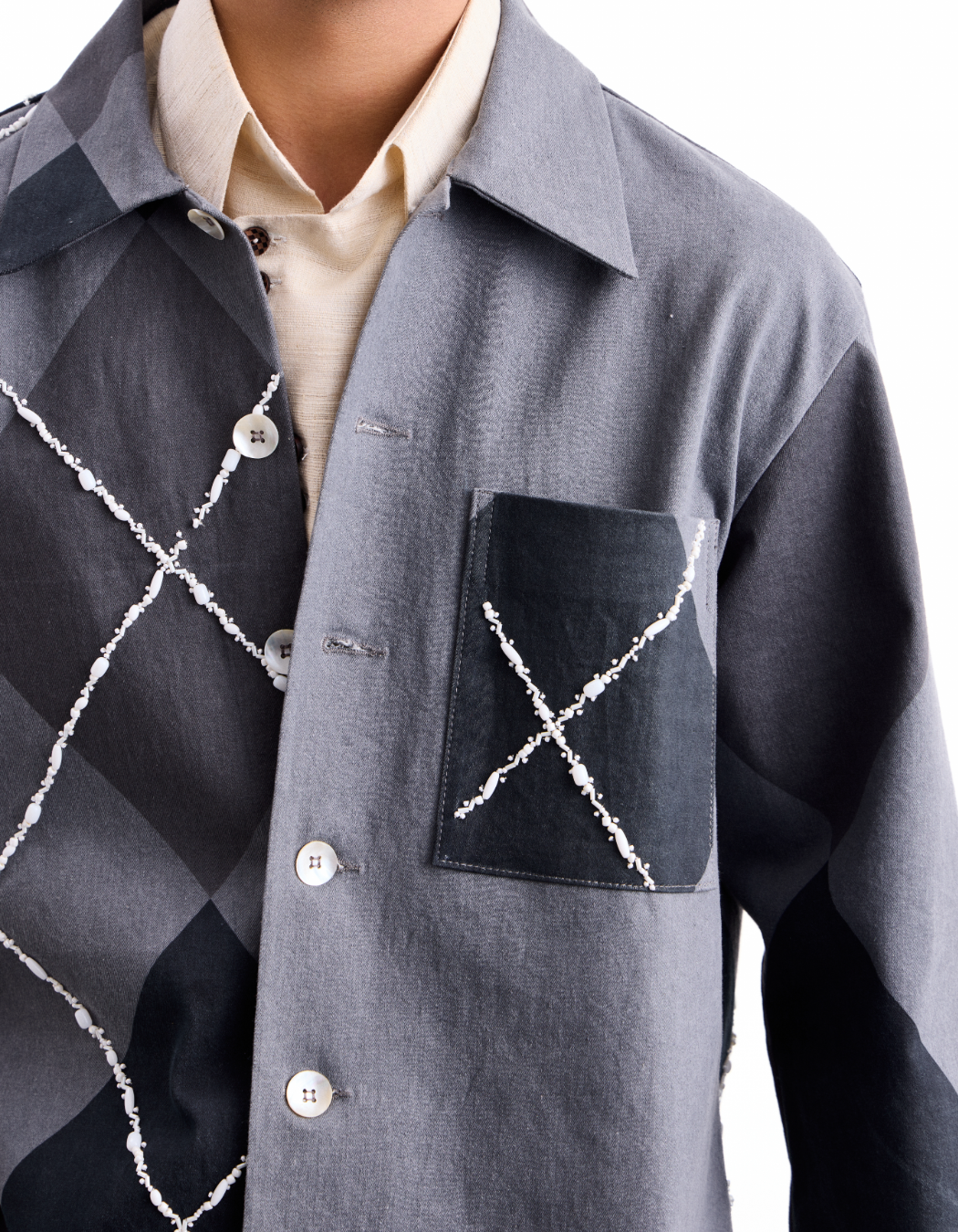 Barfi Argyle Denim Jacket