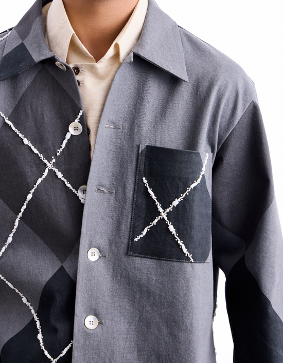 Barfi Argyle Denim Jacket