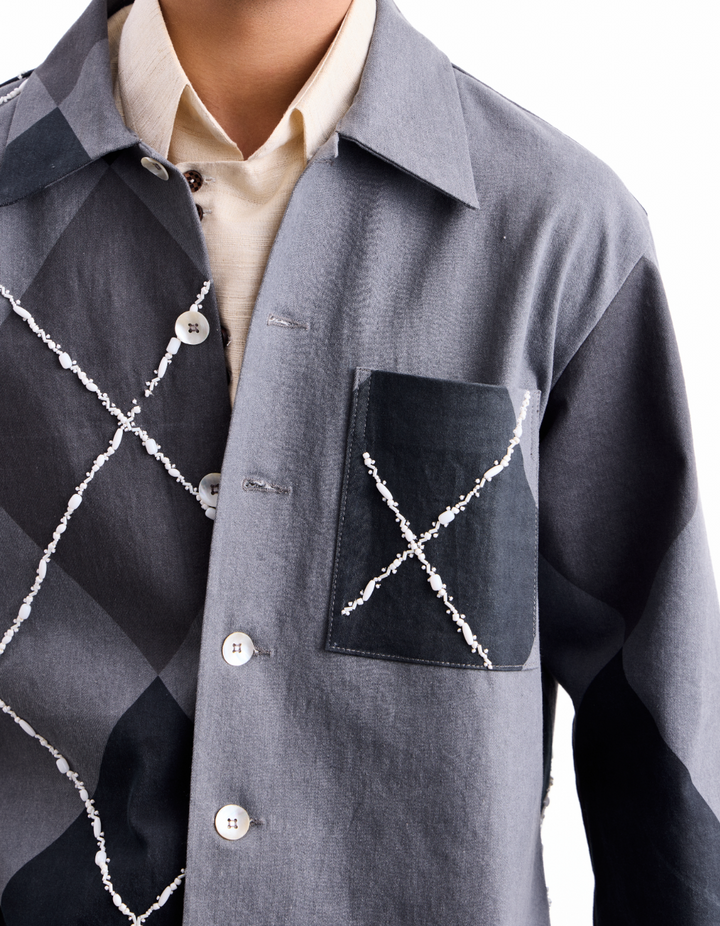 Barfi Argyle Denim Jacket