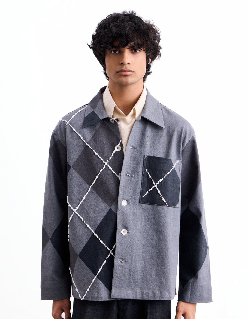 Barfi Argyle Denim Jacket