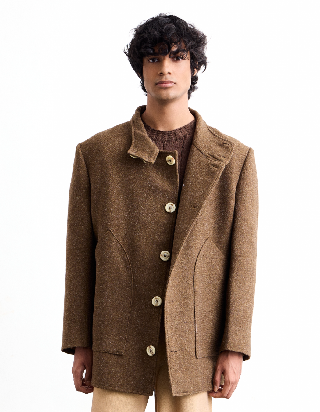High-Neck Tweed Jacket