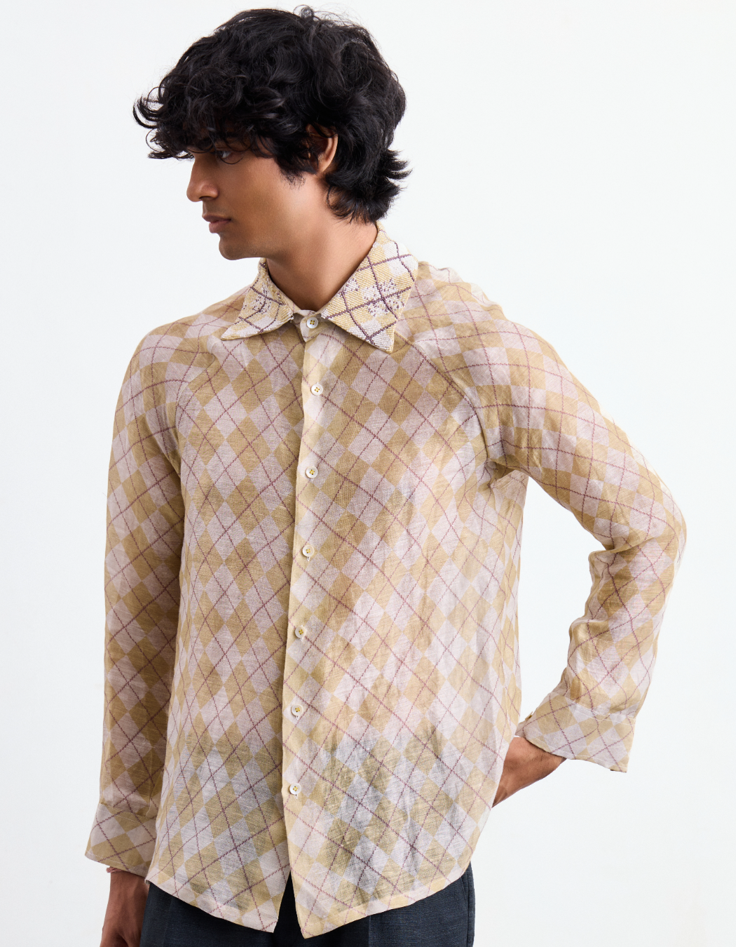 Argyle Beaded Silk Shirt