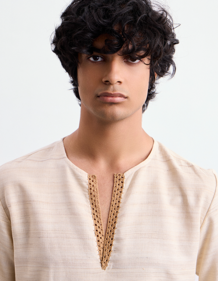 Crochet Khadi Silk Kurta