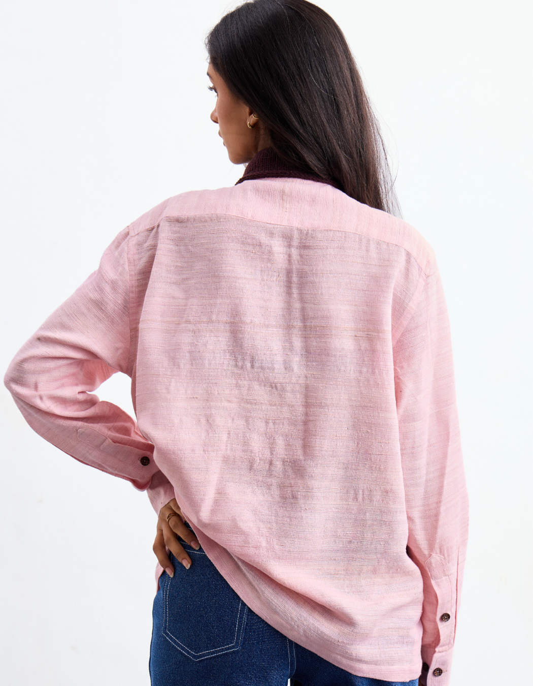Pink Knitted Collar Shirt