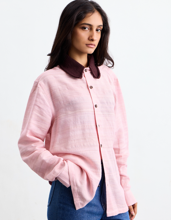 Pink Knitted Collar Shirt
