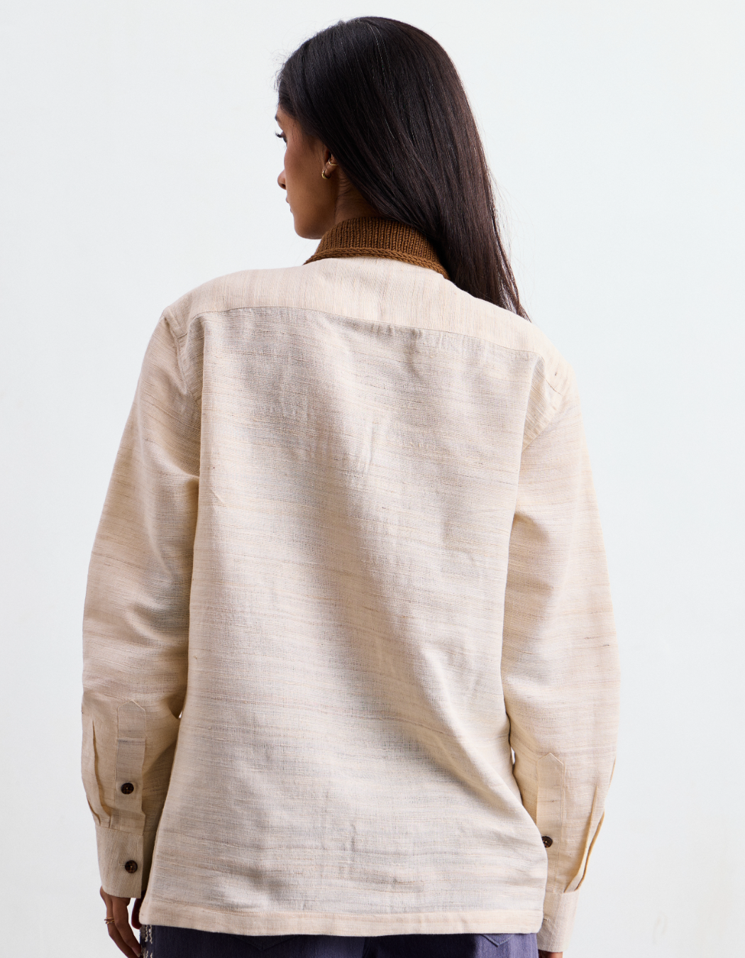 Off- White Knit Collar Shirt
