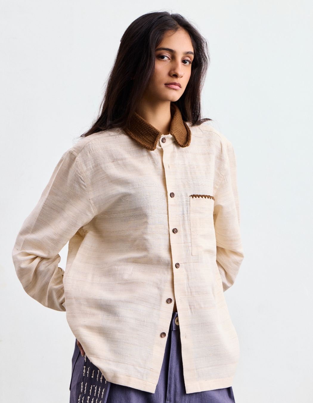 Off- White Knit Collar Shirt