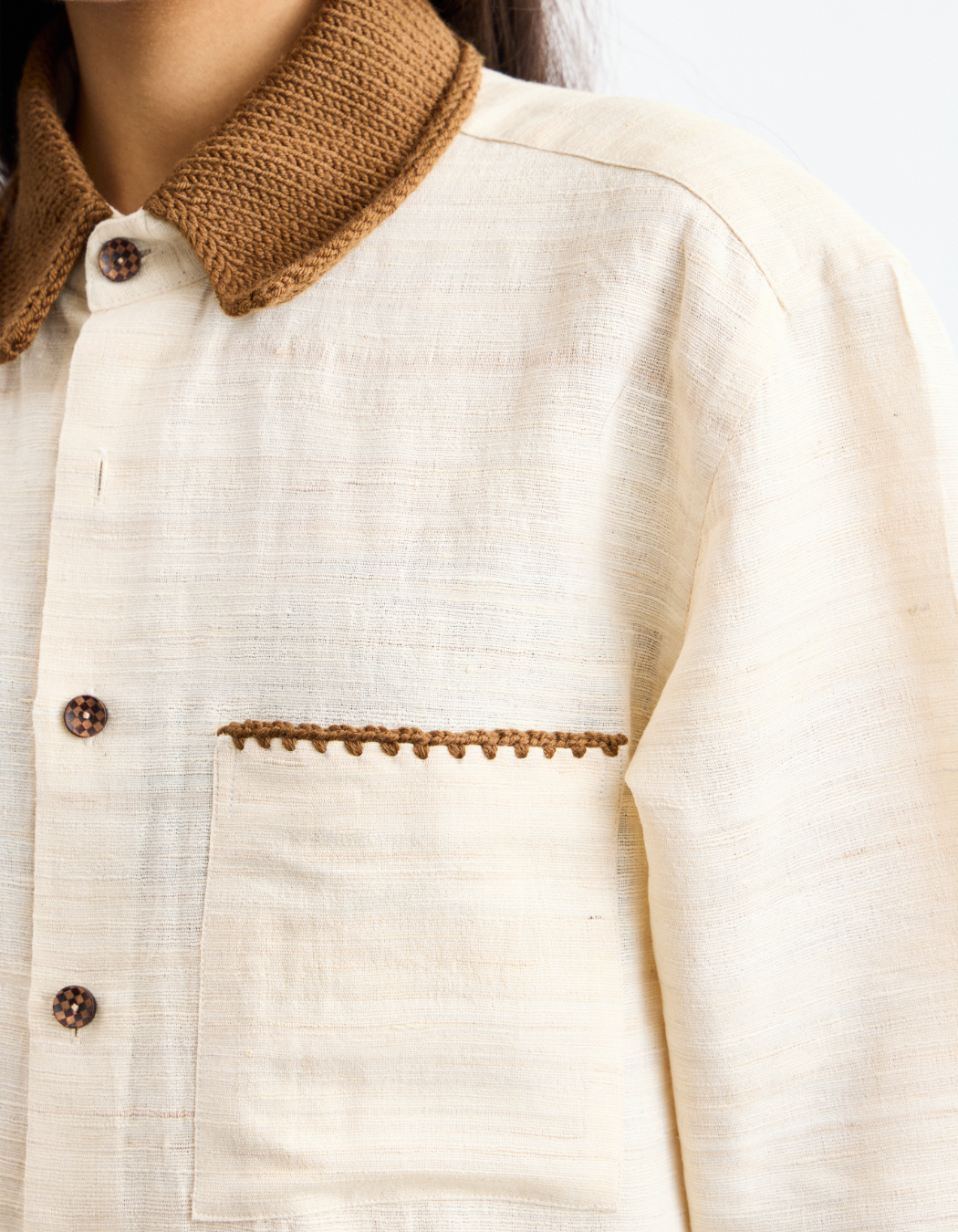 Off- White Knit Collar Shirt