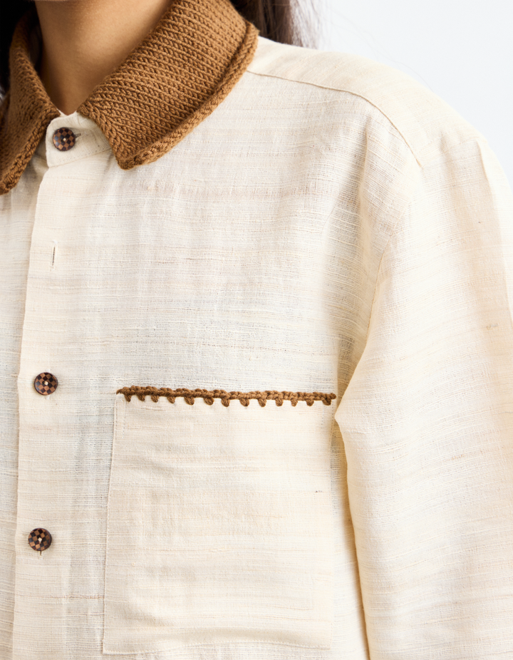 Off- White Knit Collar Shirt