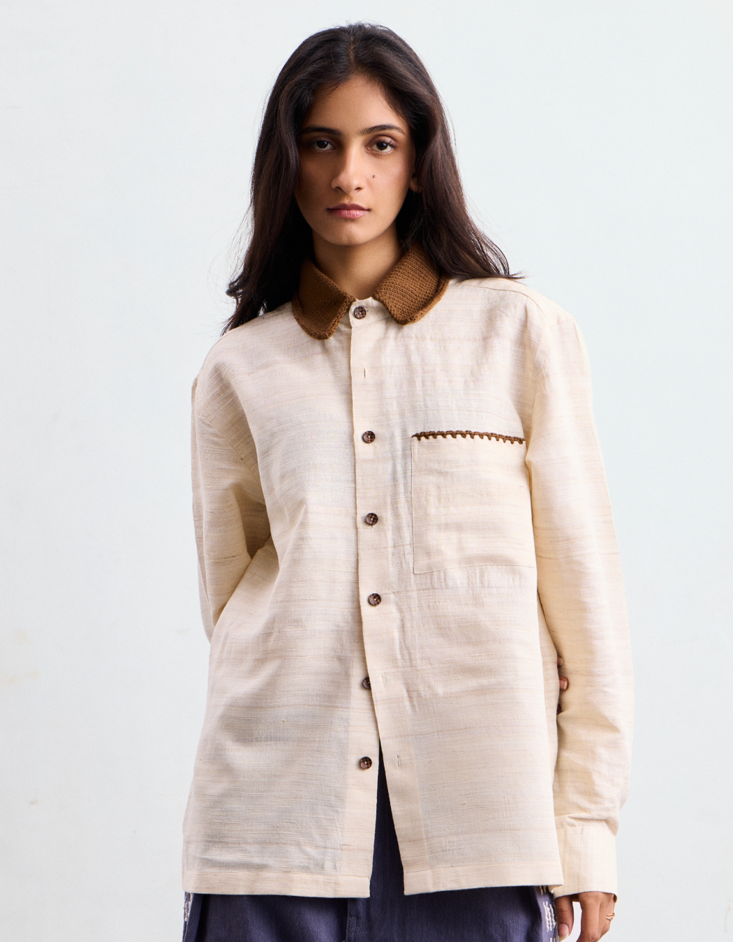 Off- White Knit Collar Shirt