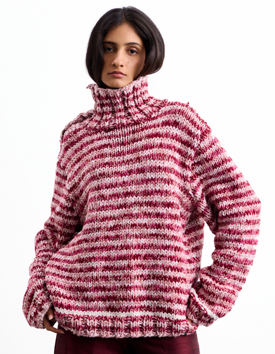 Pink Melange Stripe Sweater