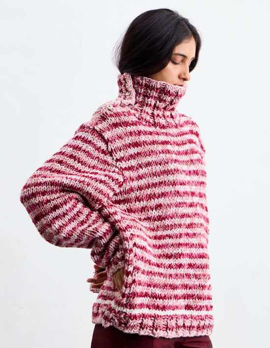 Pink Melange Stripe Sweater