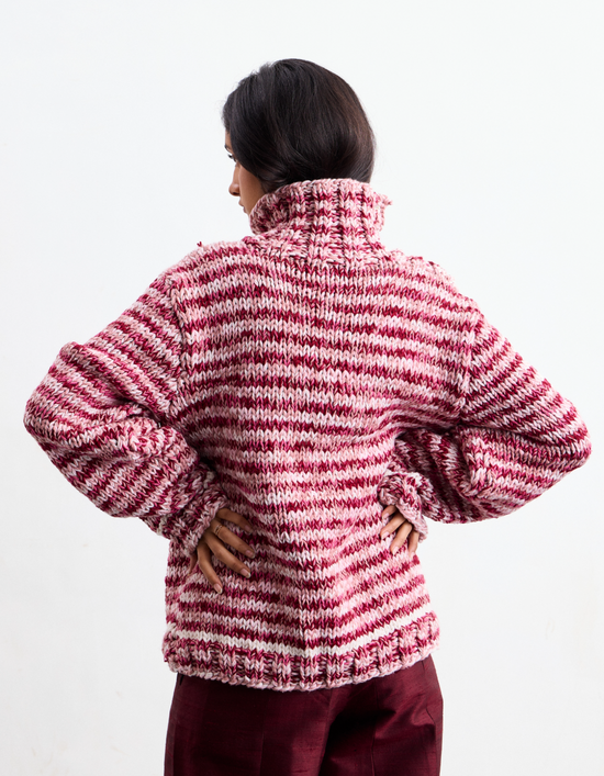 Pink Melange Stripe Sweater