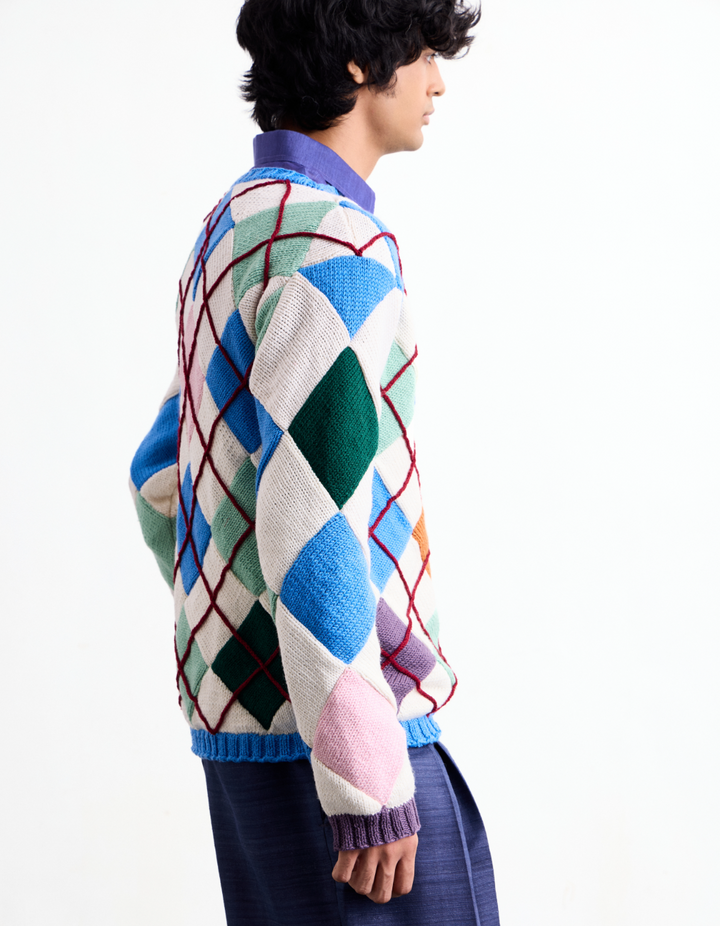 Argyle Patchwork Wool Sweater