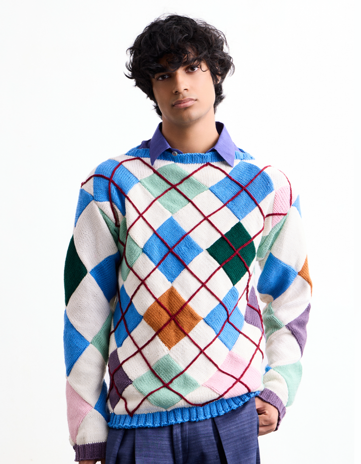 Argyle Patchwork Wool Sweater