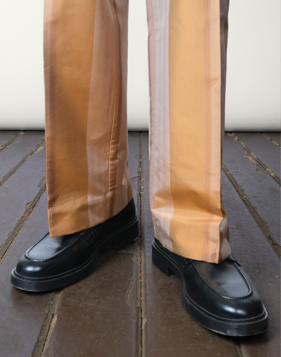 Handloom silk Auric Stripe Trousers by Taarini Anand, lined and hand-finished