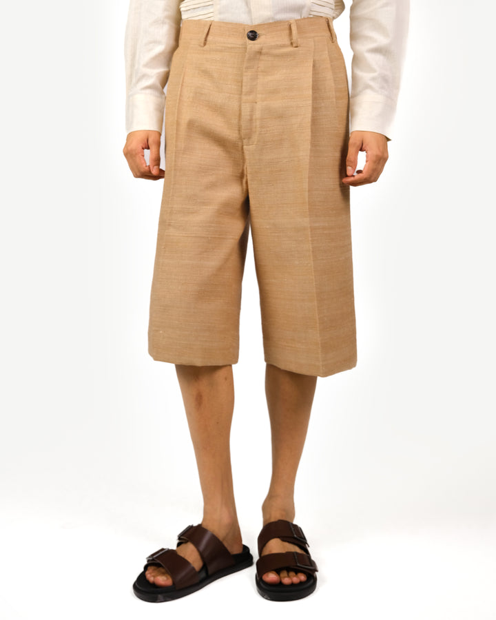 Beige Textured Shorts