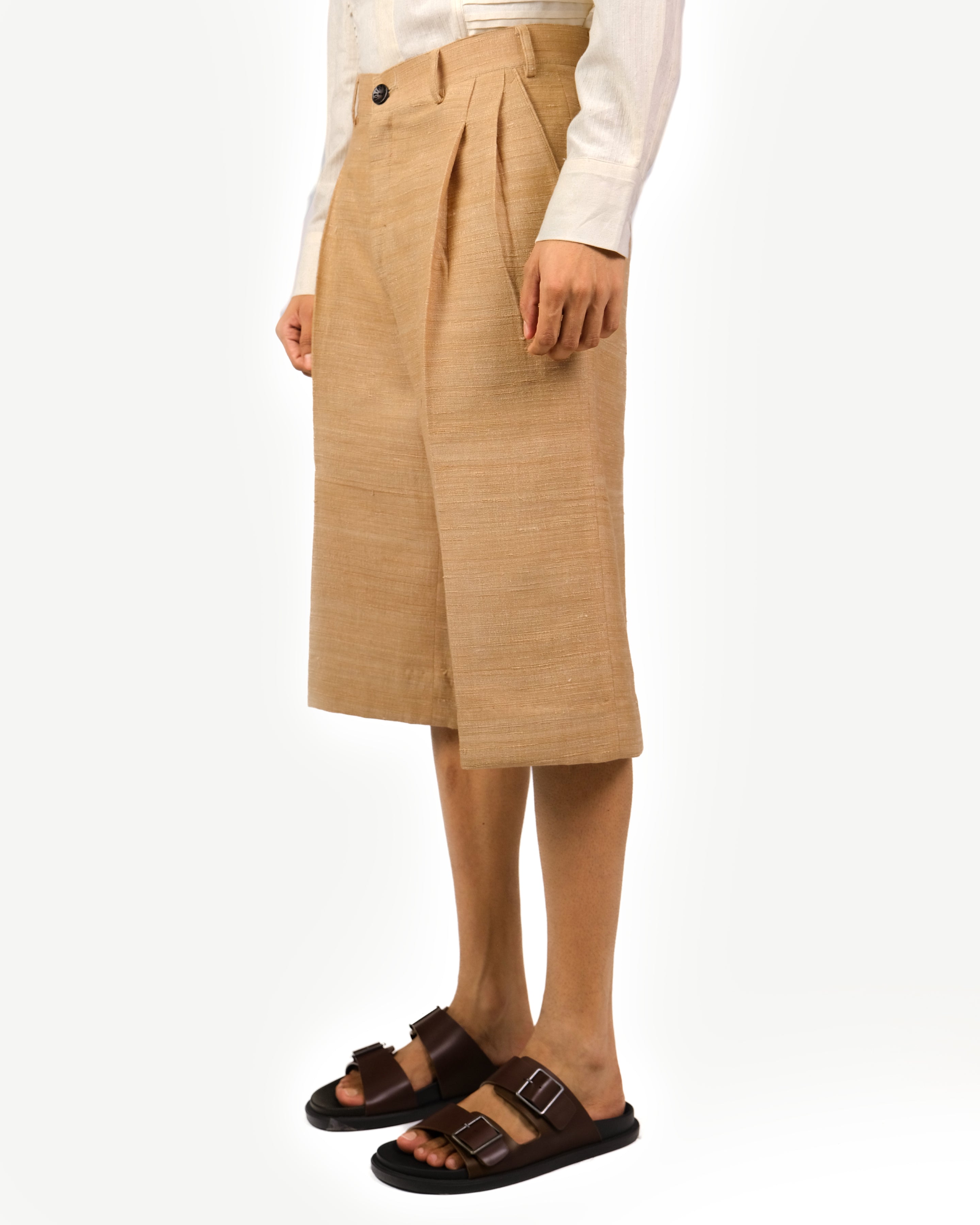 Beige Textured Shorts