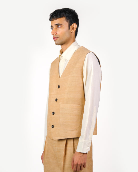 Beige Textured Vest