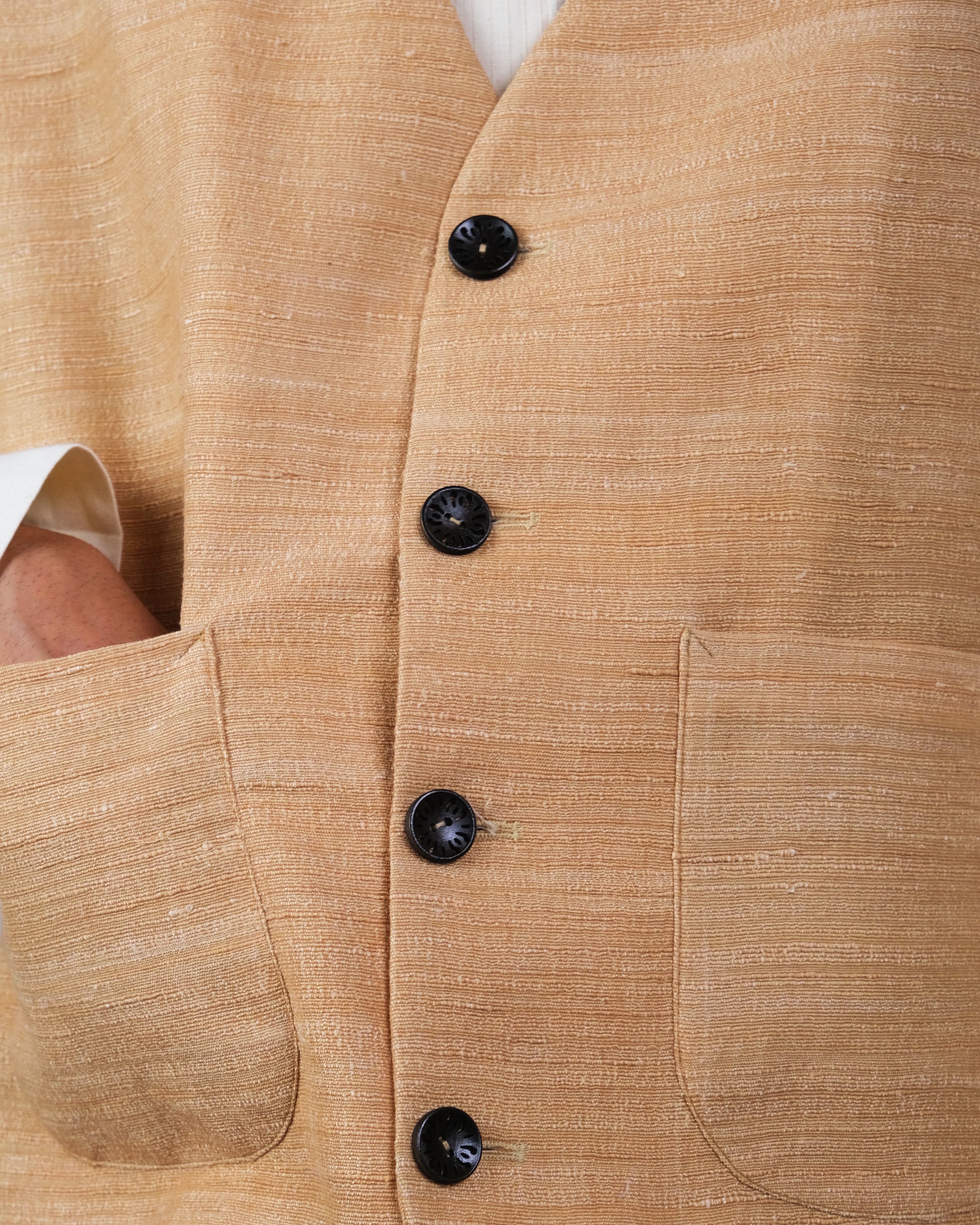 Beige Khadi Silk Vest with Wooden Buttons – taarinianand