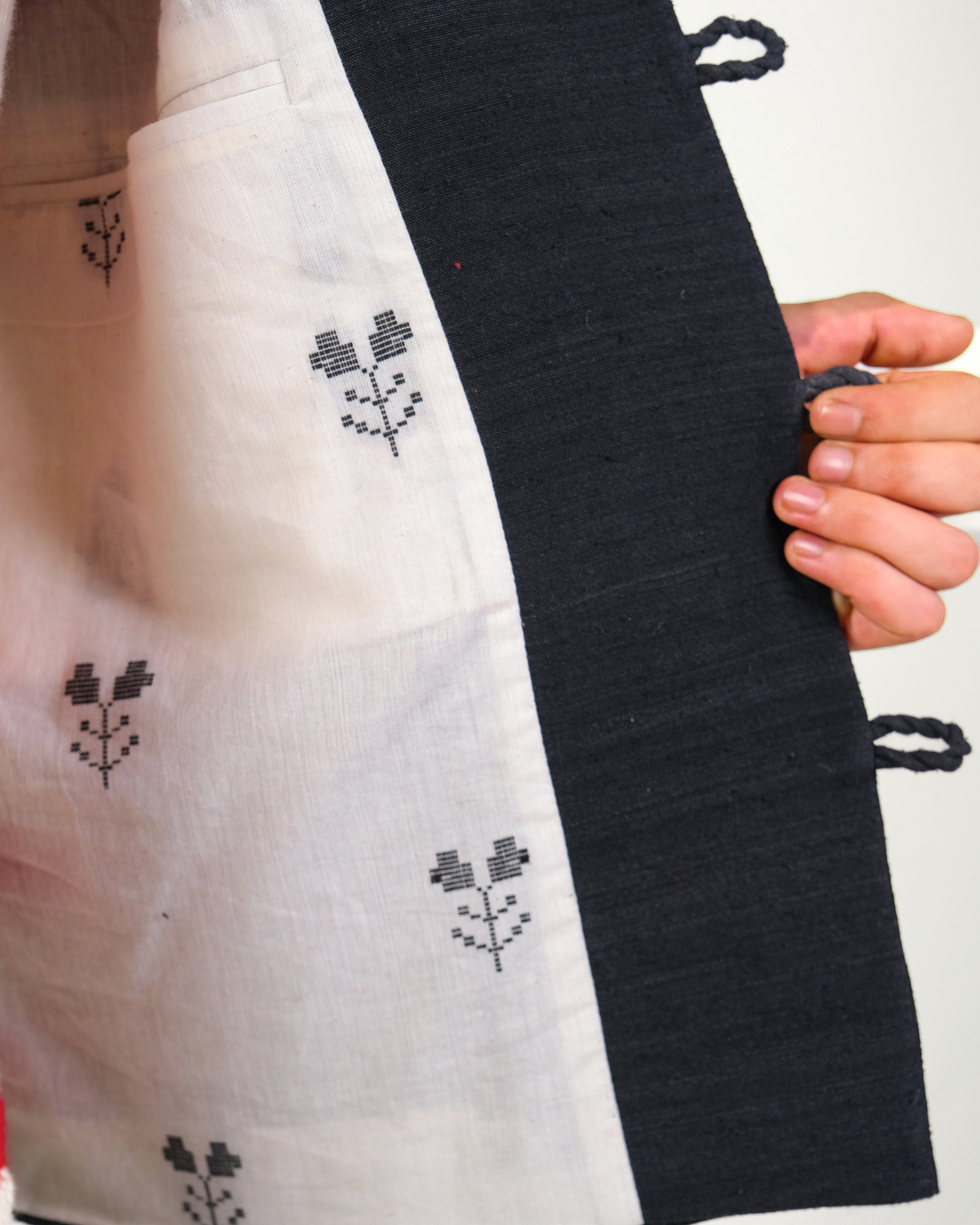 Dark Grey Khadi Silk Jacket with White Embroidery – taarinianand