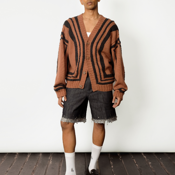 hiand ハイアンド　Line Knit Ensemble Cardigan Graphic Outline Brown and Black Cardigan – taarinianand
