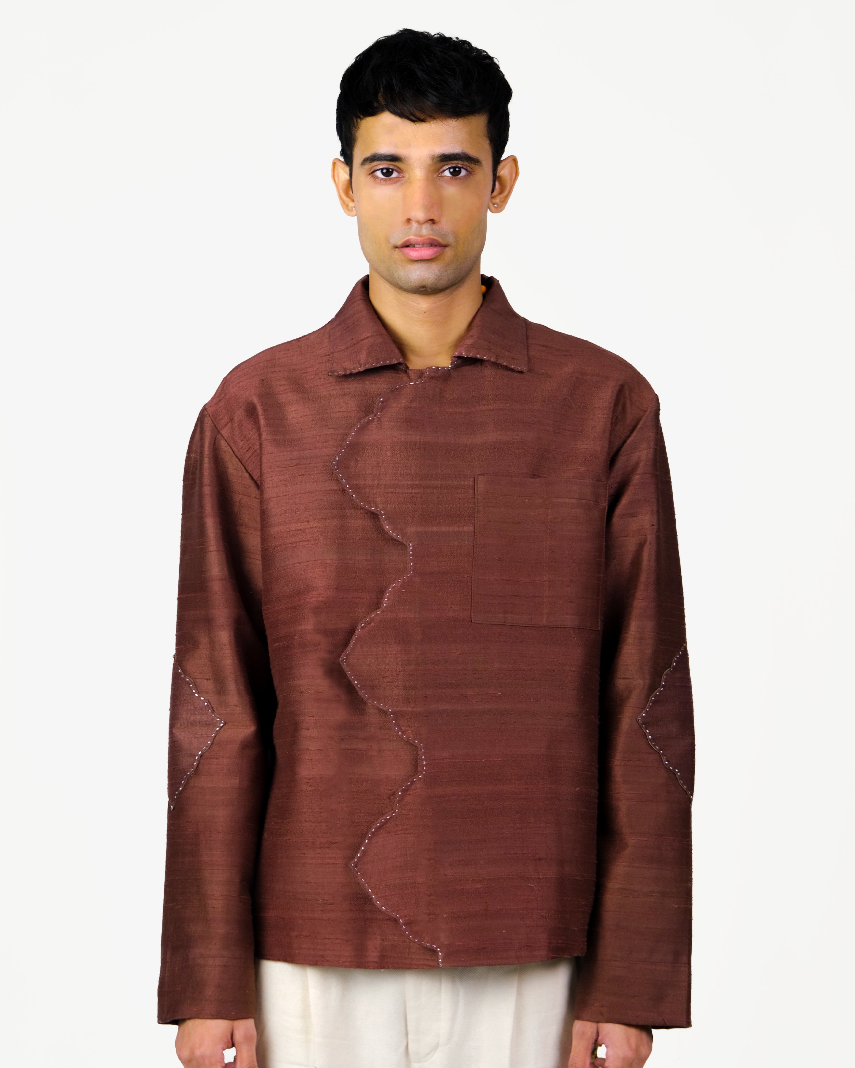 Red Khadi Silk Jacket with Triangular Panel Design – taarinianand