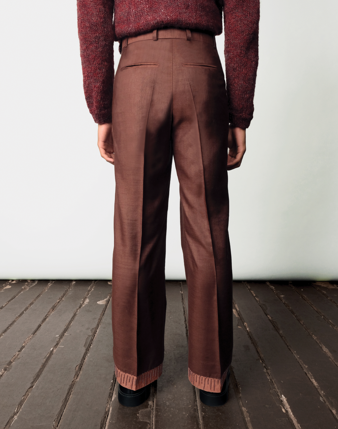 Handloom tussar-cotton Chimera trousers with embroidery by Taarini Anand