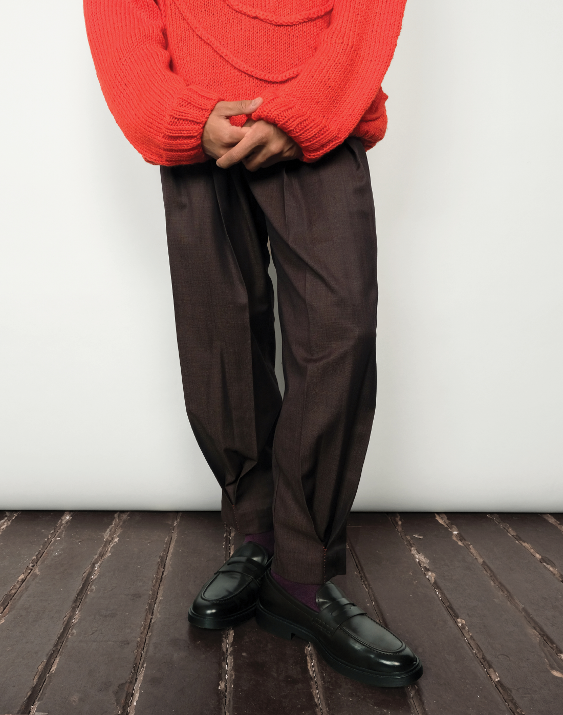 Taarini Anand double box pleat balloon-cut trousers in dark brown