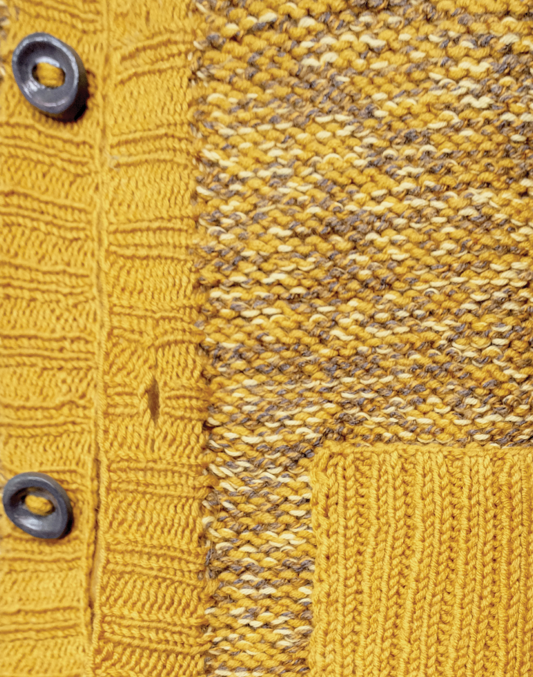Taarini Anand hand-knit maize cardigan in yellow melange with ceramic buttons