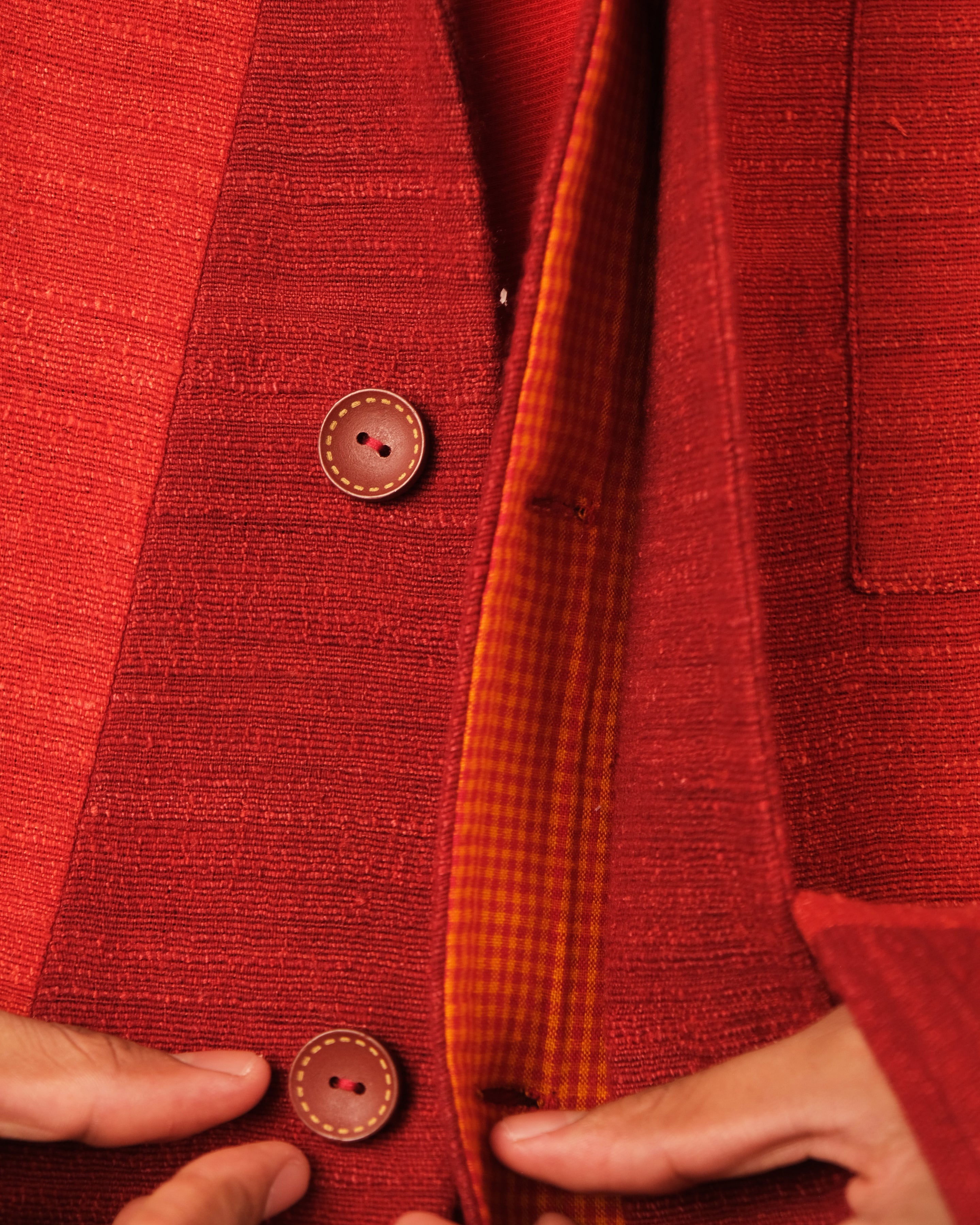 Red Khadi Silk Jacket with Triangular Panel Design – taarinianand